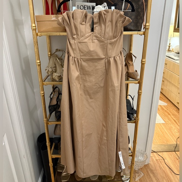 ASOS Design structured frill bust midi dress in stone - Picture 5 of 15